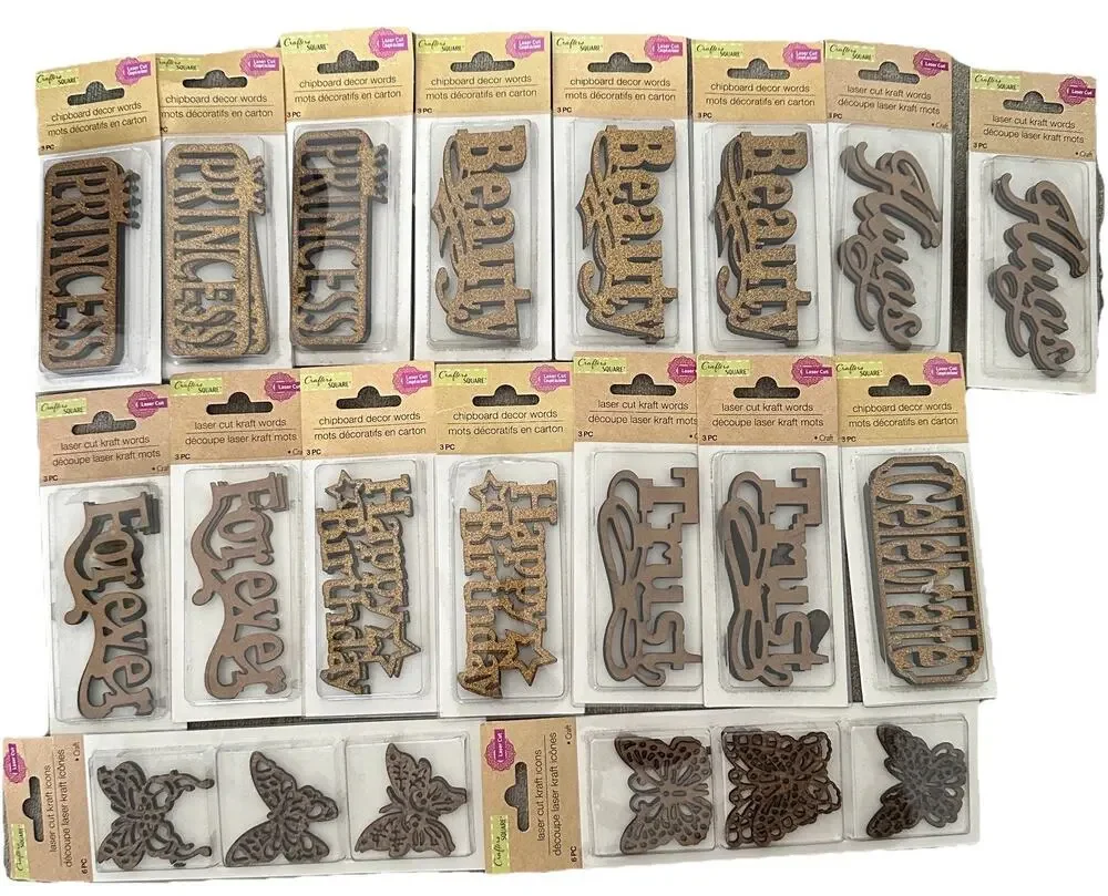 Crafters Square Laser Cut Kraft Icons Lot 17 Sets of 3 Scrapbooking 51 Pc Mixed